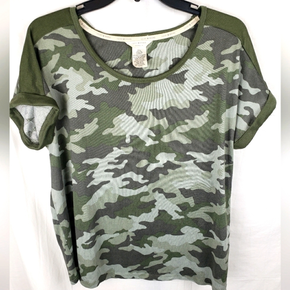 Lucky Brand Camo Green Short Sleeve Shirt Sz XXL